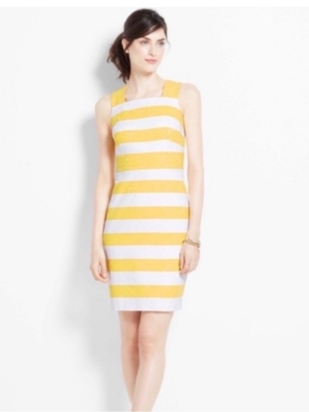 Ann Taylor Yellow White Striped Sheath Dress Size 2 Summer Cotton cottagecore